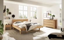 Massivholzbett >BE-0880< Kiefer eichefarbig honig gebeizt & geölt - 162x85x216 (BxHxT)