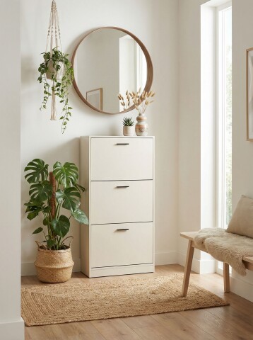 Schuhkipper >Zwolle< in Beige, Holzwerkstoff - 60x117x24cm (BxHxT)