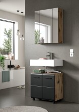 Badezimmer-Set >Ice< in Nox Oak Dekor / Schwarz -...