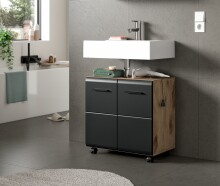 Waschbeckenunterschrank >Ice< in Nox Oak Dekor / Schwarz - 60x58x30cm (BxHxT)