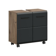 Waschbeckenunterschrank >Ice< in Nox Oak Dekor / Schwarz - 60x58x30cm (BxHxT)