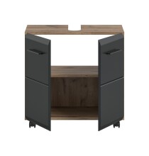 Waschbeckenunterschrank >Ice< in Nox Oak Dekor / Schwarz - 60x58x30cm (BxHxT)