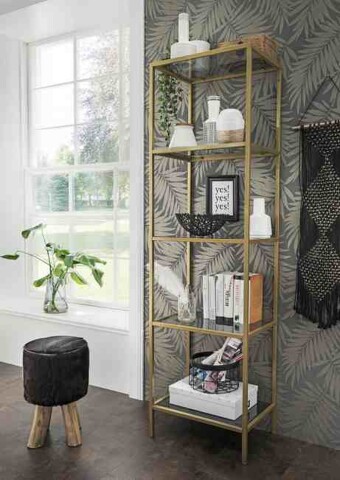 Regal >Granada< in Gold & Grauglas, Metall - 51x175x36cm (BxHxT)