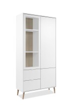 Vitrine >Soma< in weiß / Dekor Eiche, Holzwerkstoff - 92x191x40cm (BxHxT)