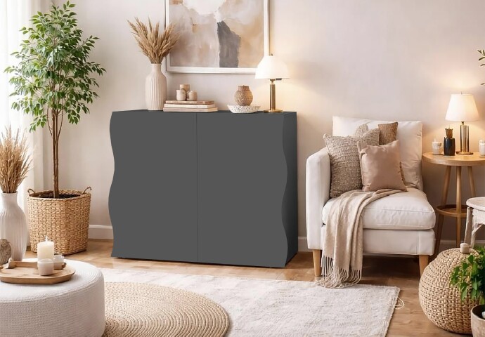 Kommode >ONDA< in Matt Anthrazit, Holzwerkstoff - 89,7x81,7x40cm (BxHxT)