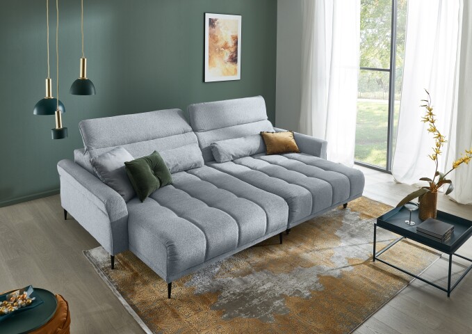 Big-Sofa >Wolve< 2x elektr. Verstellung, Aragon hellgrau - 280x108x118cm (BxHxT)