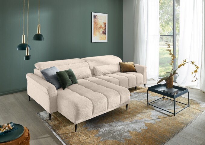 Ecksofa >Wolve< elektr. Sitzverstellung, Aragon beige - 277x108x179cm (BxHxT)