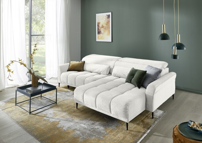 Ecksofa >Wolve< elektr. Sitzverstellung, Aragon creme-weiss - 277x108x179cm (BxHxT)