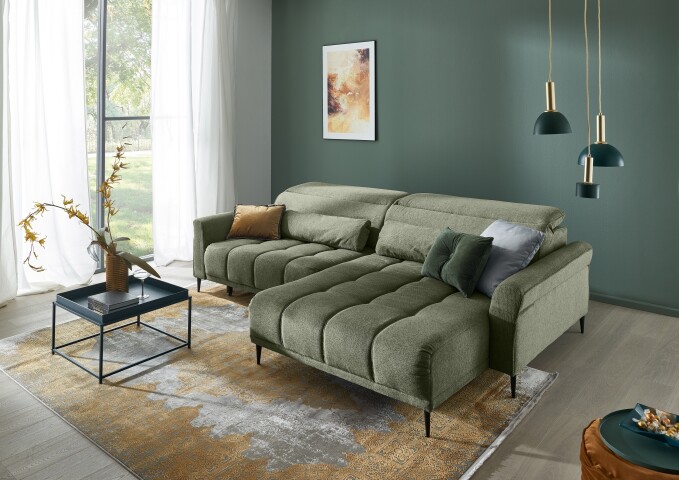 Ecksofa >Wolve< elektr. Sitzverstellung, Aragon grün - 277x108x179cm (BxHxT)