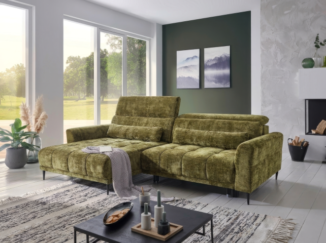 Ecksofa >Wolve< elektr. Sitzverstellung, Cremona 38 oliv - 277x108x179cm (BxHxT)