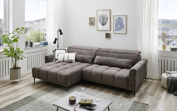 Ecksofa >Wolve< elektr. Sitzverstellung, Onega 03 braun - 277x108x179cm (BxHxT)