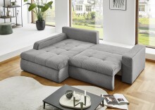 Polsterecke >Luno< Stauraum+Schlaffunktion, Cord hellgrau - 241x89x175cm (BxHxT)