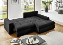 Polsterecke >Luno< Stauraum+Schlaffunktion, Cord schwarz - 241x89x175cm (BxHxT)
