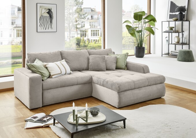 Polsterecke >Luno< Stauraum+Schlaffunktion, Cord creme - 241x89x175cm (BxHxT)