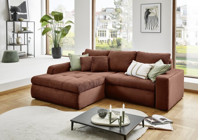 Polsterecke >Luno< elektr. Sitztiefenverstellung, Cord rost - 241x89x175cm (BxHxT)