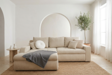 Polsterecke >Luno< elektr. Sitztiefenverstellung, Feincord beige - 241x89x175cm (BxHxT)