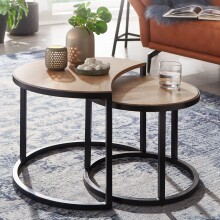 Satztisch >WL6.338< (2-teilig.) in Mango / Schwarz - 60x41x41 (BxHxT)