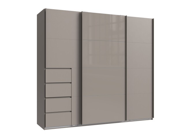 Schwebetürenschrank >BALI< in SAHARAGRAU + GLAS SAHARAGRAU - 225x208x64 (BxHxT)