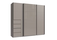 Schwebetürenschrank >BALI< in SAHARAGRAU + GLAS SAHARAGRAU - 225x208x64 (BxHxT)
