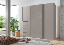 Schwebetürenschrank >BALI< in SAHARAGRAU + GLAS SAHARAGRAU - 225x208x64 (BxHxT)