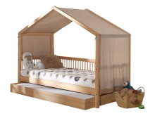 Hausbett >Fagus< Bettschublade + Textilhimmel, Buche massiv - 207,5x170x97,5 (BxHxT)