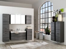 Midischrank >Graphit< in Dekor Eiche rauchsilber aus MDF - 40x130x35cm (BxHxT)