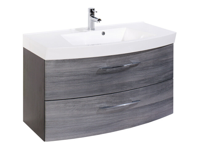 Waschtisch-Set >Graphit< in Dekor Eiche rauchsilber aus MDF - 100x54x47 (BxHxT)