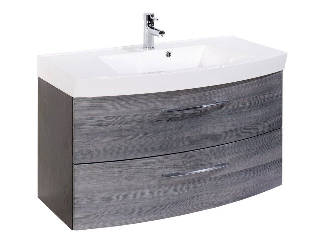 Waschtisch-Set >Graphit< in Dekor Eiche rauchsilber aus MDF - 100x54x47 (BxHxT)