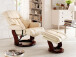 Relaxsessel >Carl I< mit Hocker, bis 130 kg belastbar, drehbarer Fernsehsessel mit Liegefunktion, Echtleder creme, Gestell Holz walnuss