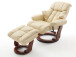 Relaxsessel >Carl I< mit Hocker, bis 130 kg belastbar, drehbarer Fernsehsessel mit Liegefunktion, Echtleder creme, Gestell Holz walnuss